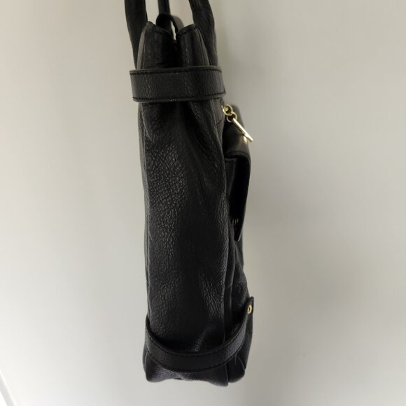 Wilson Leather Black Medium Two Handled Handbag Purse Exterior Pockets Shoulder - Picture 10 of 11